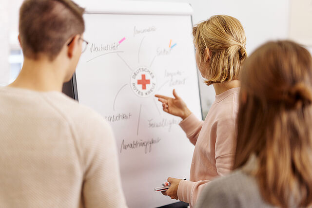 Das Foto zeigt 3 Personen, die an einem Kurs teilnehmen.